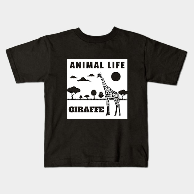 Wild Animals Life Of Giraffe Kids T-Shirt by fupi